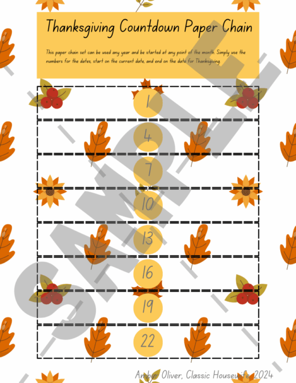 Thanksgiving Paper Chaing Countdown