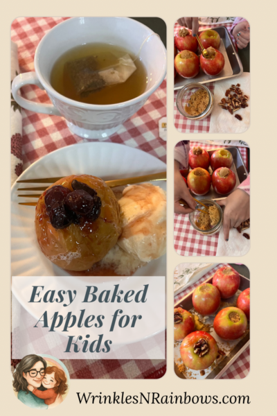 Baking apples with a young child.